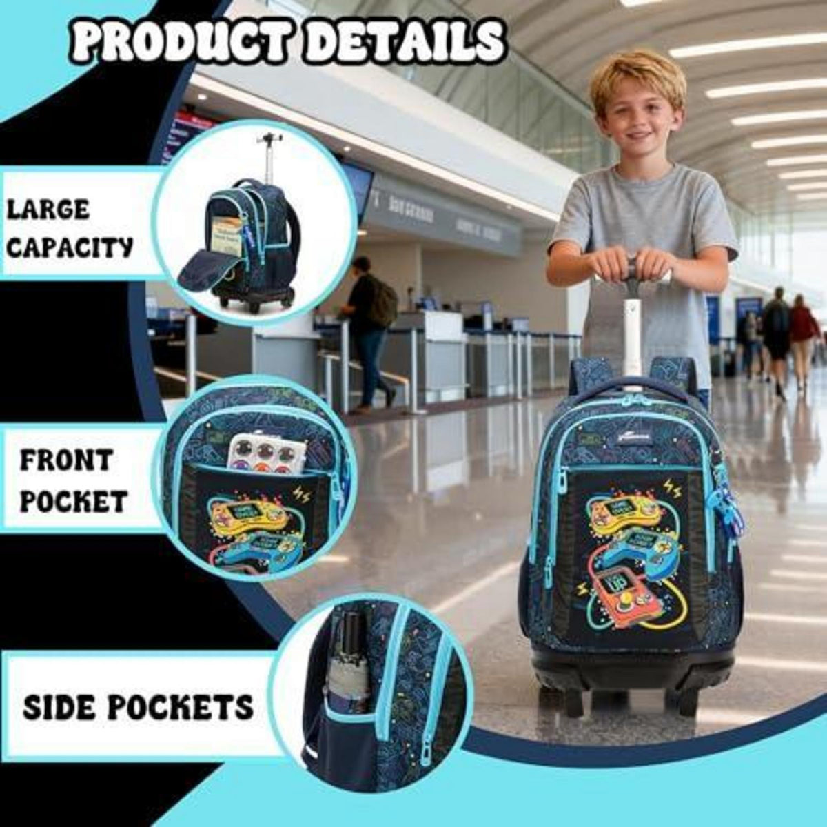 Schulrucksack Trolley Jungen – Ergonomischer Rollenrucksack B-game
