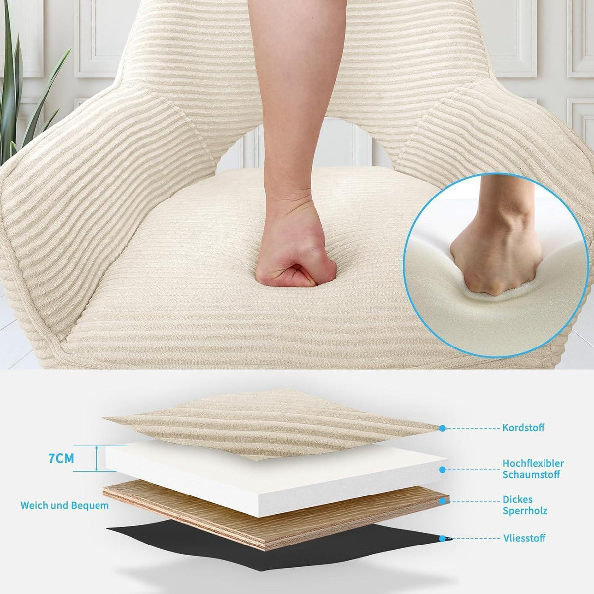 6er Set Drehbar Stühle | Beige, Modern & Komfortabel