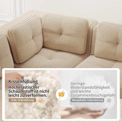 Modulares Ecksofa 4-Sitzer Beige mit Fußhocker – Cordstoff, Ohne Montage