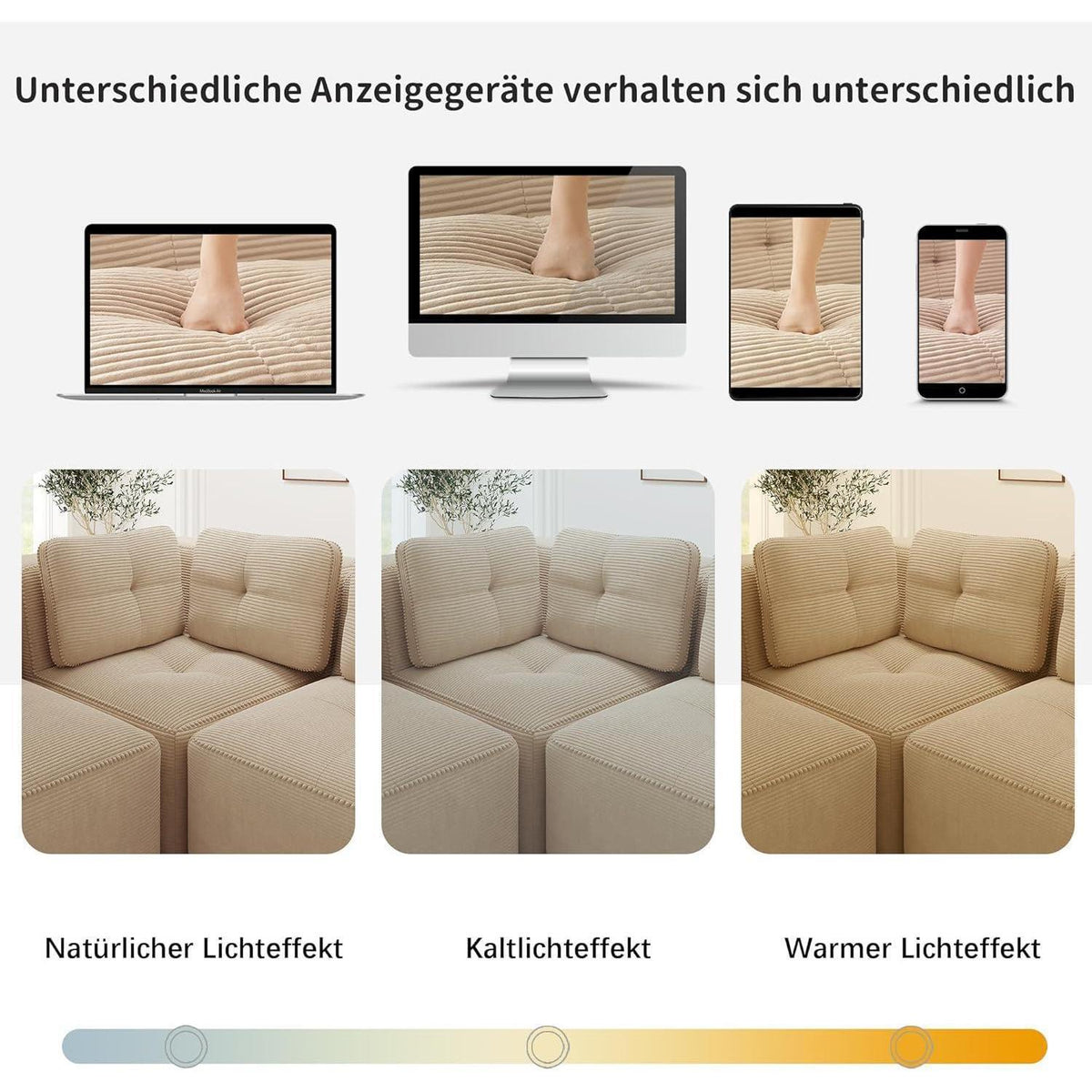 Modulares Ecksofa 4-Sitzer Beige mit Fußhocker – Cordstoff, Ohne Montage