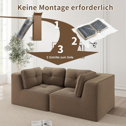 Modulares Ecksofa Braun – 2-Sitzer Cordstoff Couch ohne Aufbau
