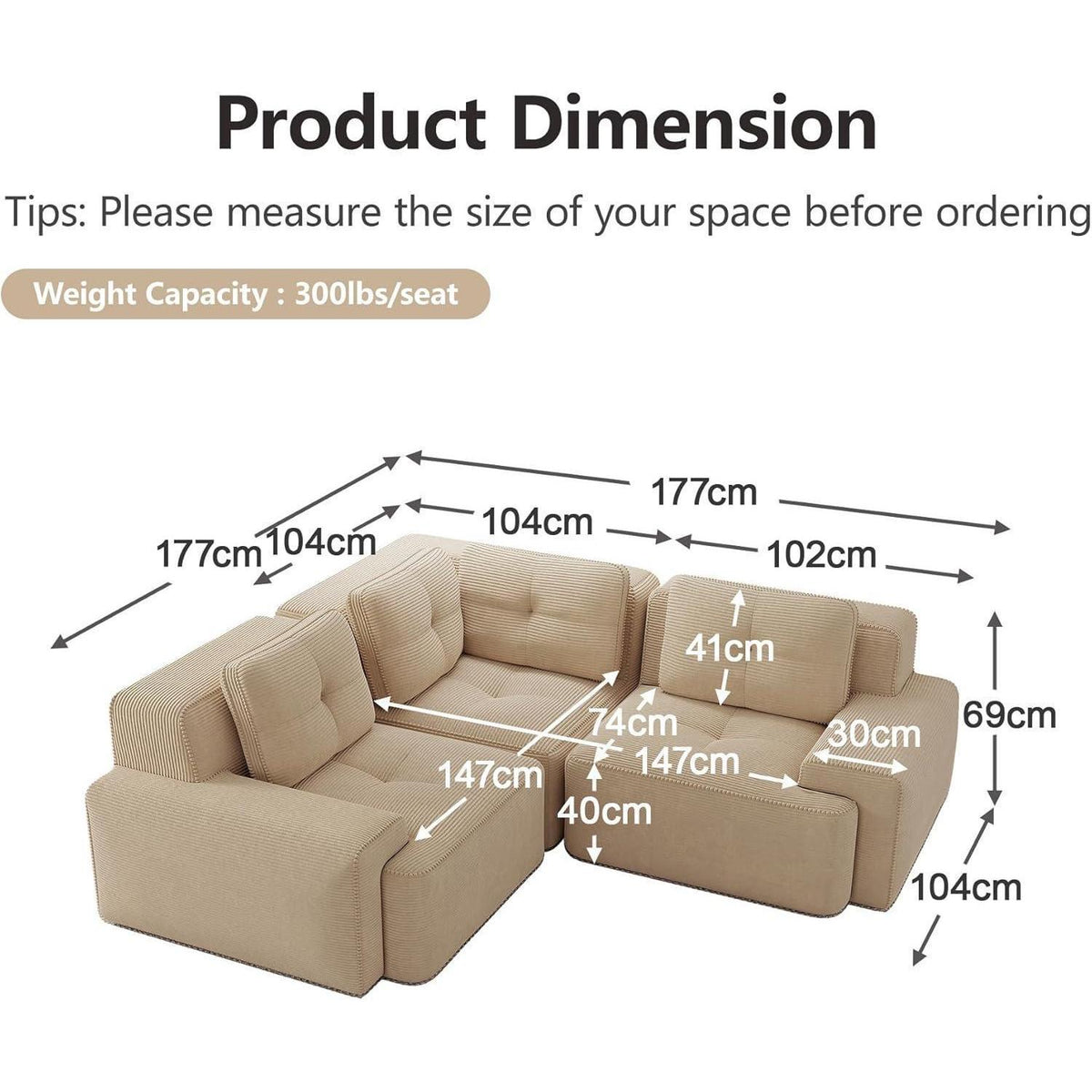 Modulares Ecksofa Beige – Boneless Couch 177x177 cm