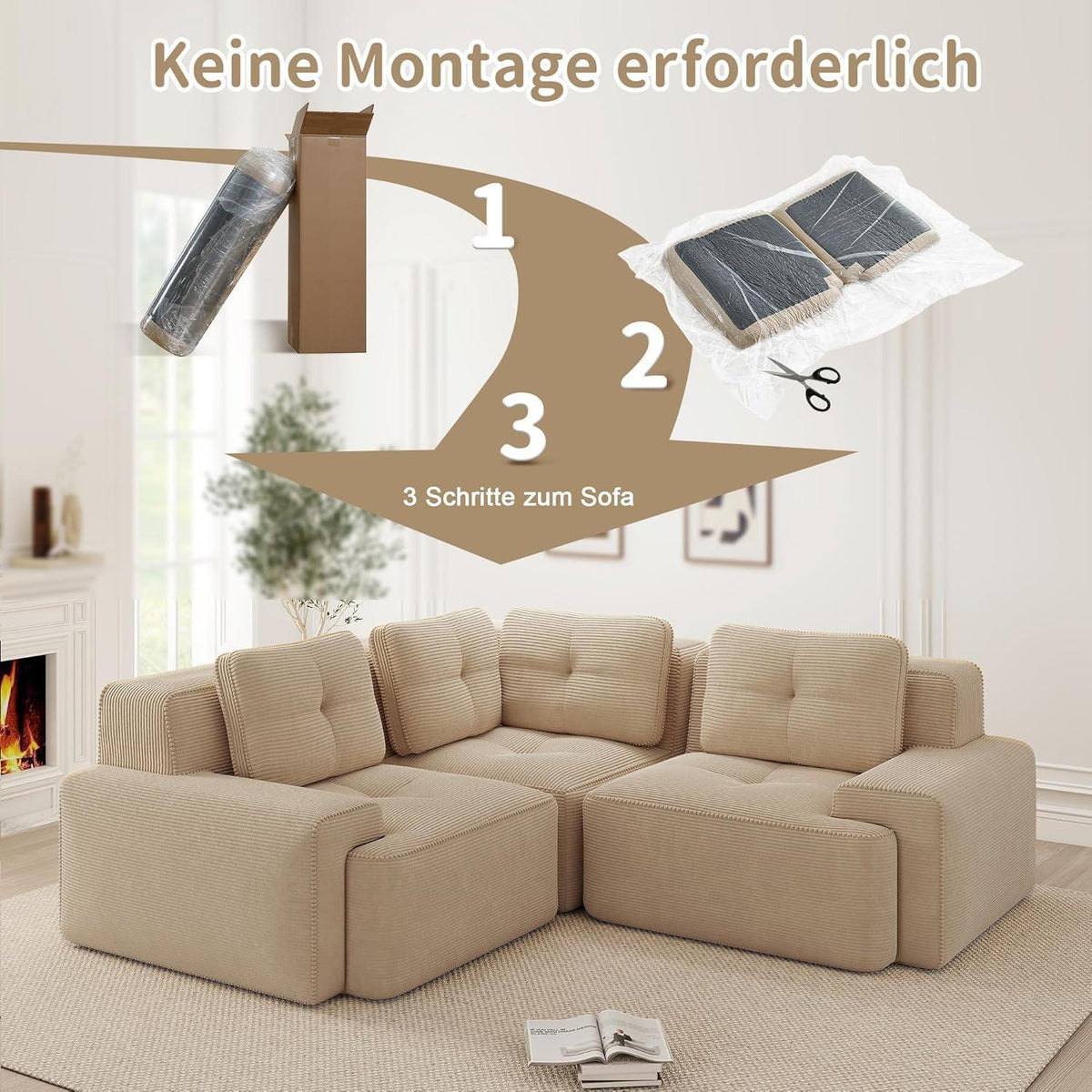 Modulares Ecksofa Beige – Boneless Couch 177x177 cm