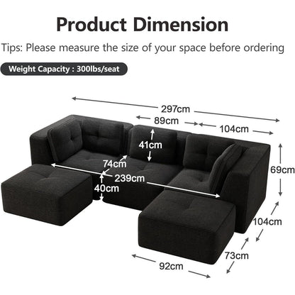 Modulares Ecksofa mit Fußhocker, Cordstoff, Schwarz