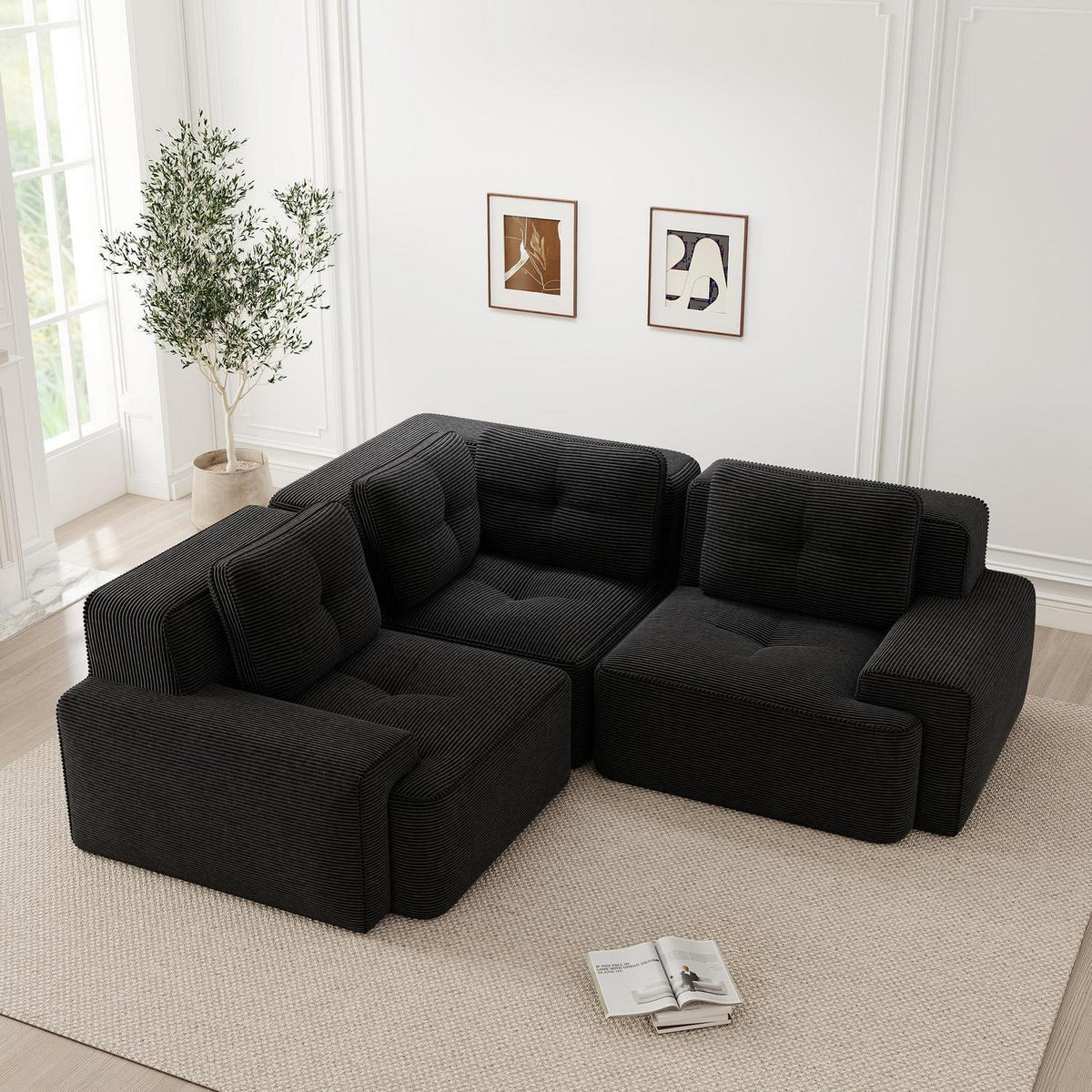Modulares Ecksofa Schwarz 177x177 cm – Cordstoff & Boneless