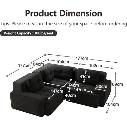 Modulares Ecksofa Schwarz 177x177 cm – Cordstoff & Boneless