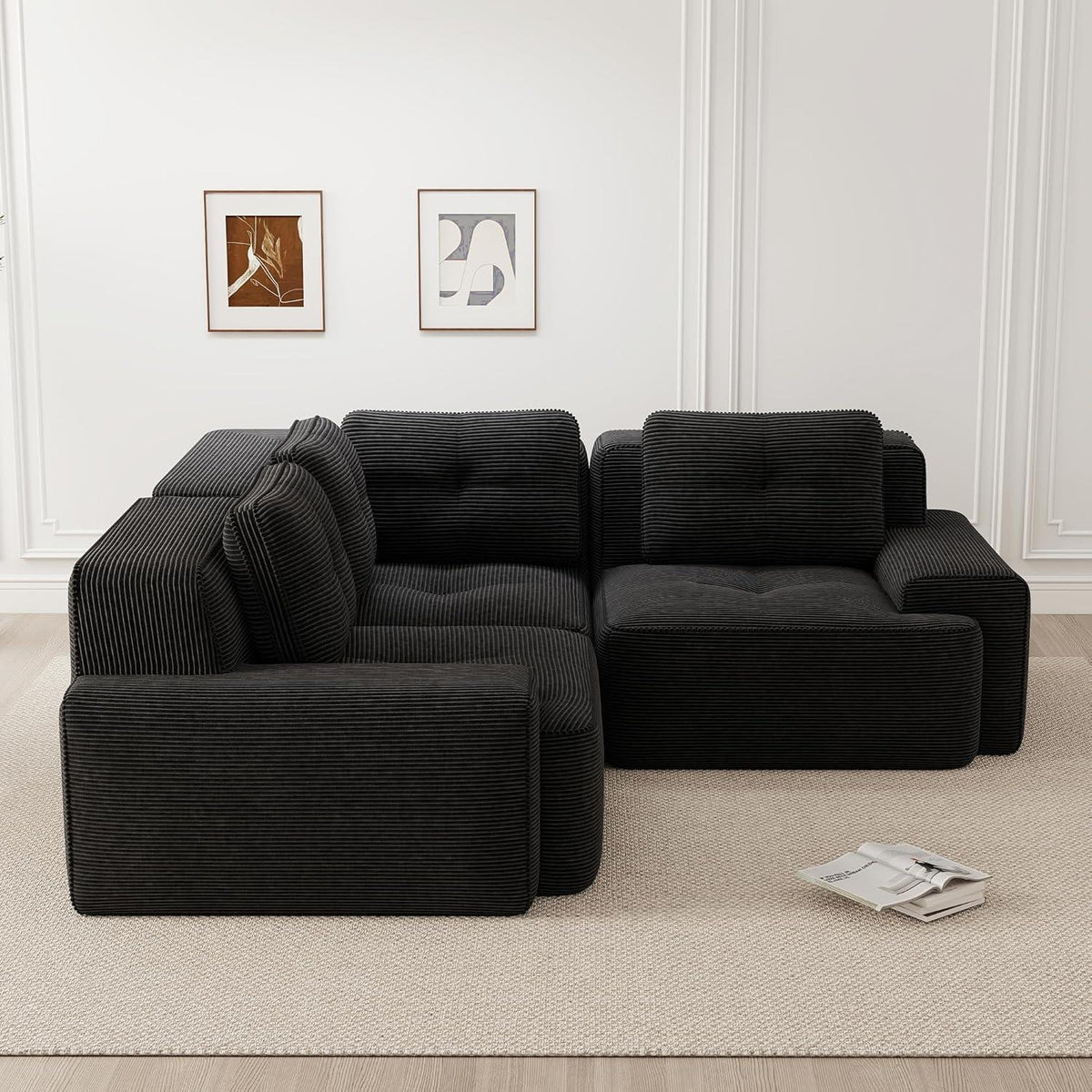 Modulares Ecksofa Schwarz 177x177 cm – Cordstoff & Boneless