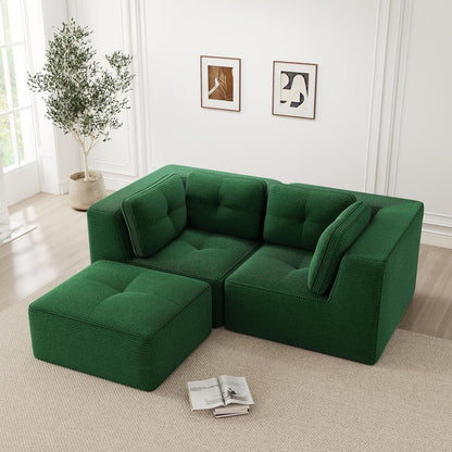Modulares Ecksofa Grün 2-Sitzer + Fußhocker, Cordstoff, Ohne Montage