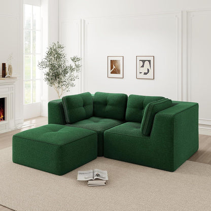 Modulares Ecksofa Grün 2-Sitzer + Fußhocker, Cordstoff, Ohne Montage