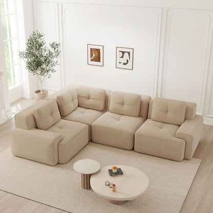 Modulares Ecksofa Beige, 177x382 cm, Cordstoff, Boneless