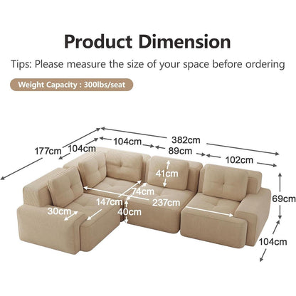 Modulares Ecksofa Beige, 177x382 cm, Cordstoff, Boneless