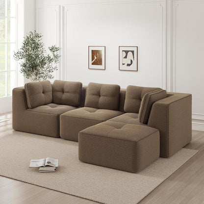 Modulares Ecksofa 3-Sitzer mit Fußhocker, Braun