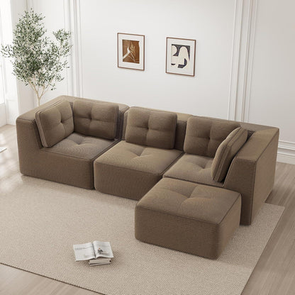 Modulares Ecksofa 3-Sitzer mit Fußhocker, Braun