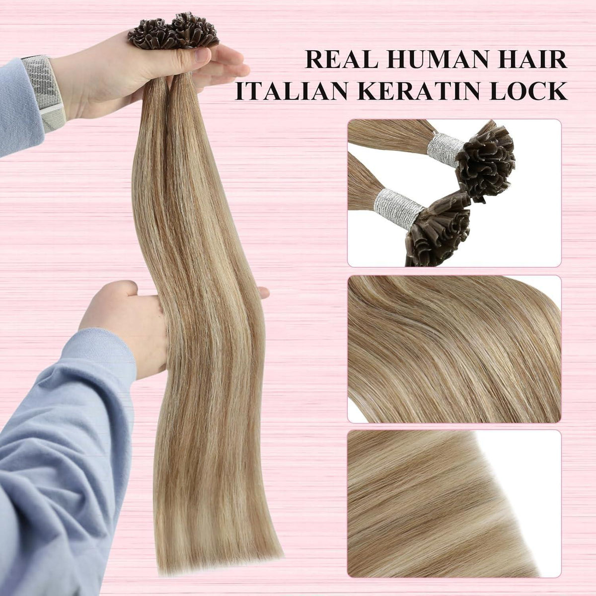 Echthaar Bonding Extensions Hellbraun Ombre Platinblond 50cm