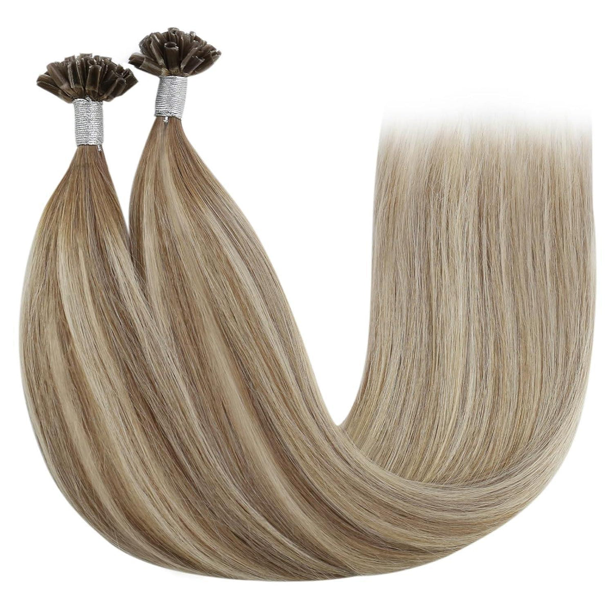 Echthaar Bonding Extensions Hellbraun Ombre Platinblond 50cm