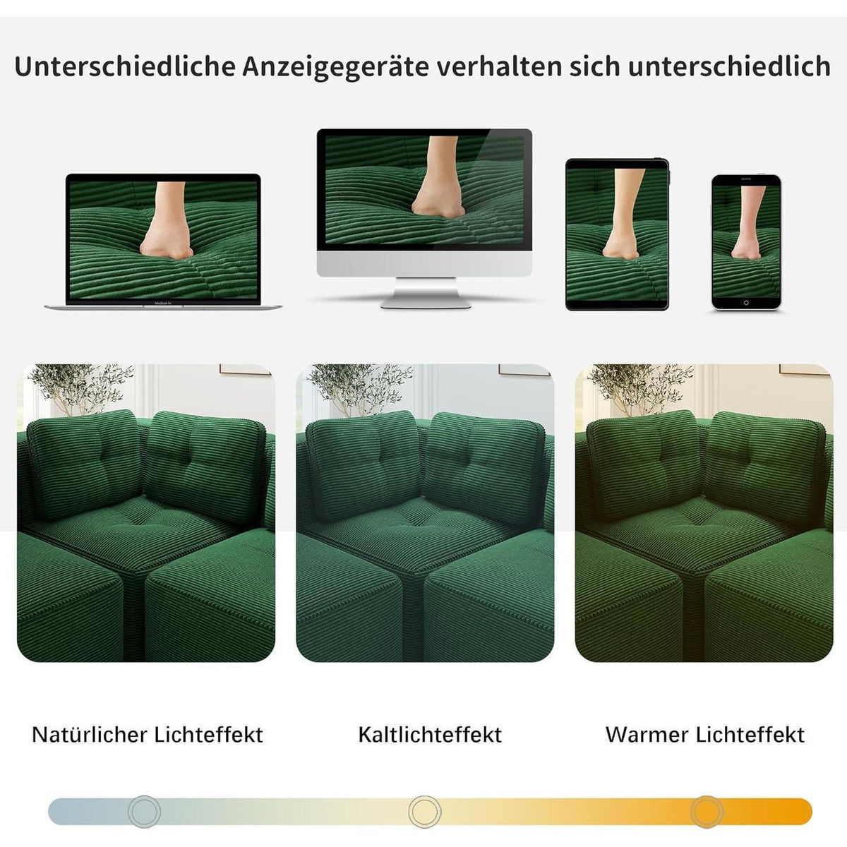Modulares Ecksofa Grün 3-Sitzer mit Fußhocker – Cordstoff, Ohne Montage