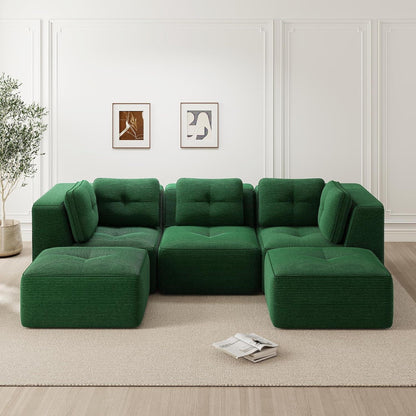 Modulares Ecksofa Grün 3-Sitzer mit Fußhocker & Cordstoff