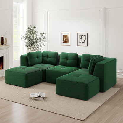 Modulares Ecksofa Grün 3-Sitzer mit Fußhocker & Cordstoff