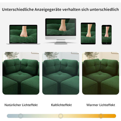 Modulares Ecksofa Grün 3-Sitzer mit Fußhocker & Cordstoff