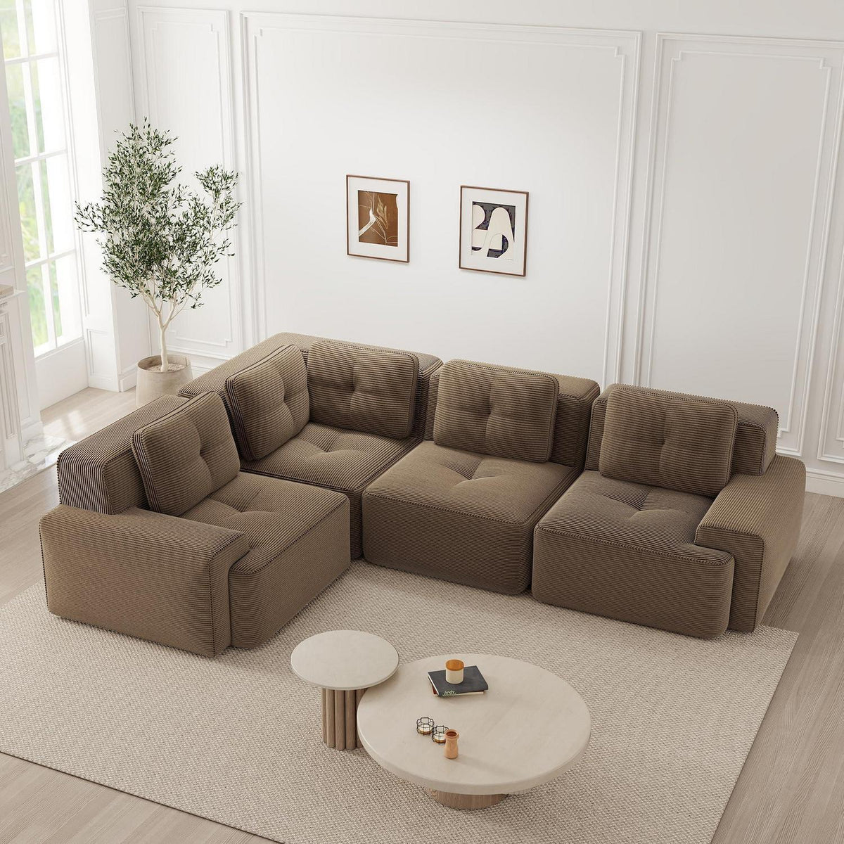 Modulares Ecksofa Braun 177x382 cm – Boneless Cordstoff Couch