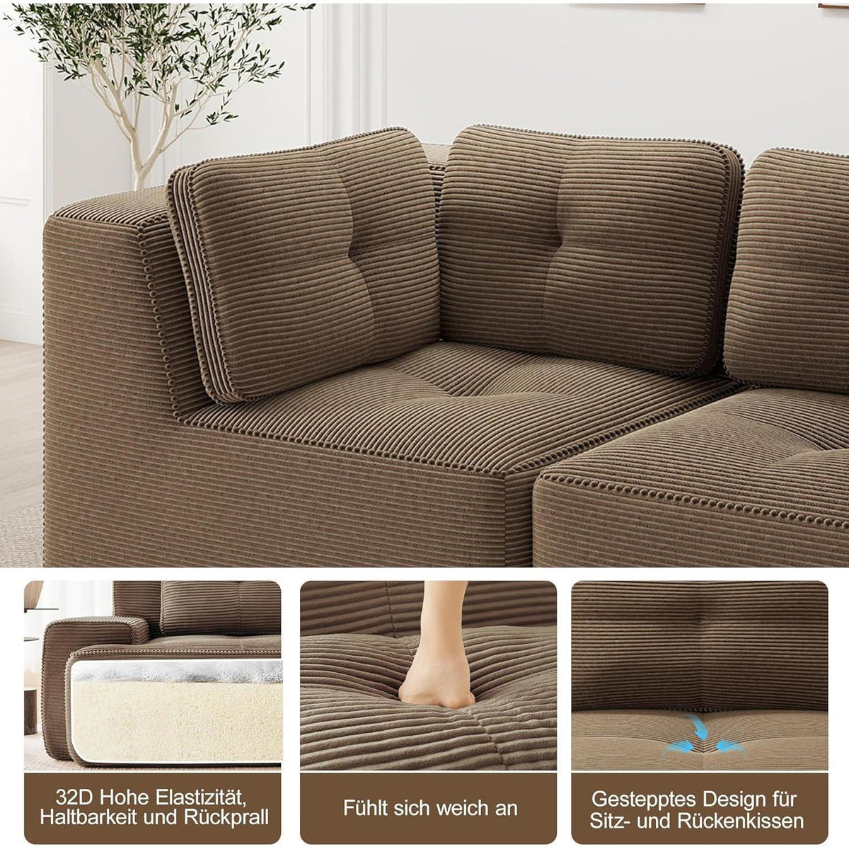 Modulares Ecksofa Braun 177x382 cm – Boneless Cordstoff Couch