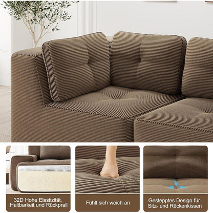 Modulares Ecksofa Braun 177x382 cm – Boneless Cordstoff Couch