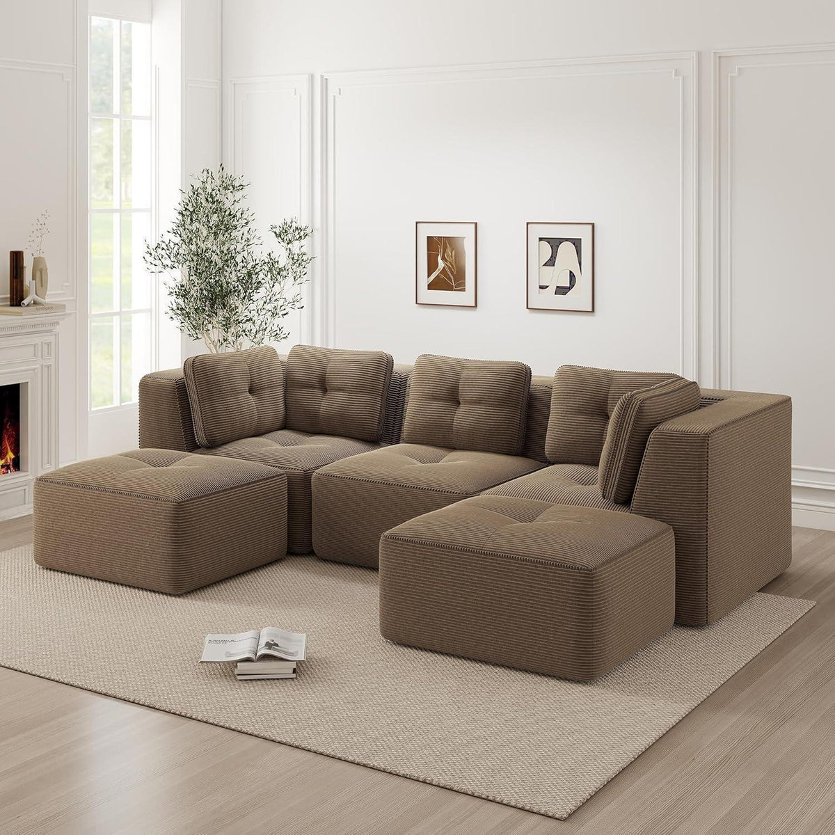 Modulares Ecksofa 3-Sitzer mit Fußhocker, Braun