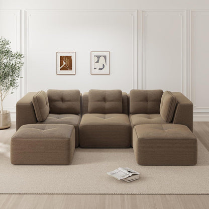 Modulares Ecksofa 3-Sitzer mit Fußhocker, Braun