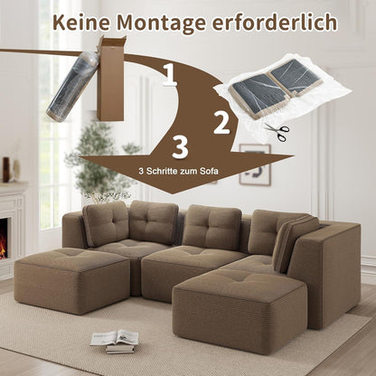 Modulares Ecksofa 3-Sitzer mit Fußhocker, Braun