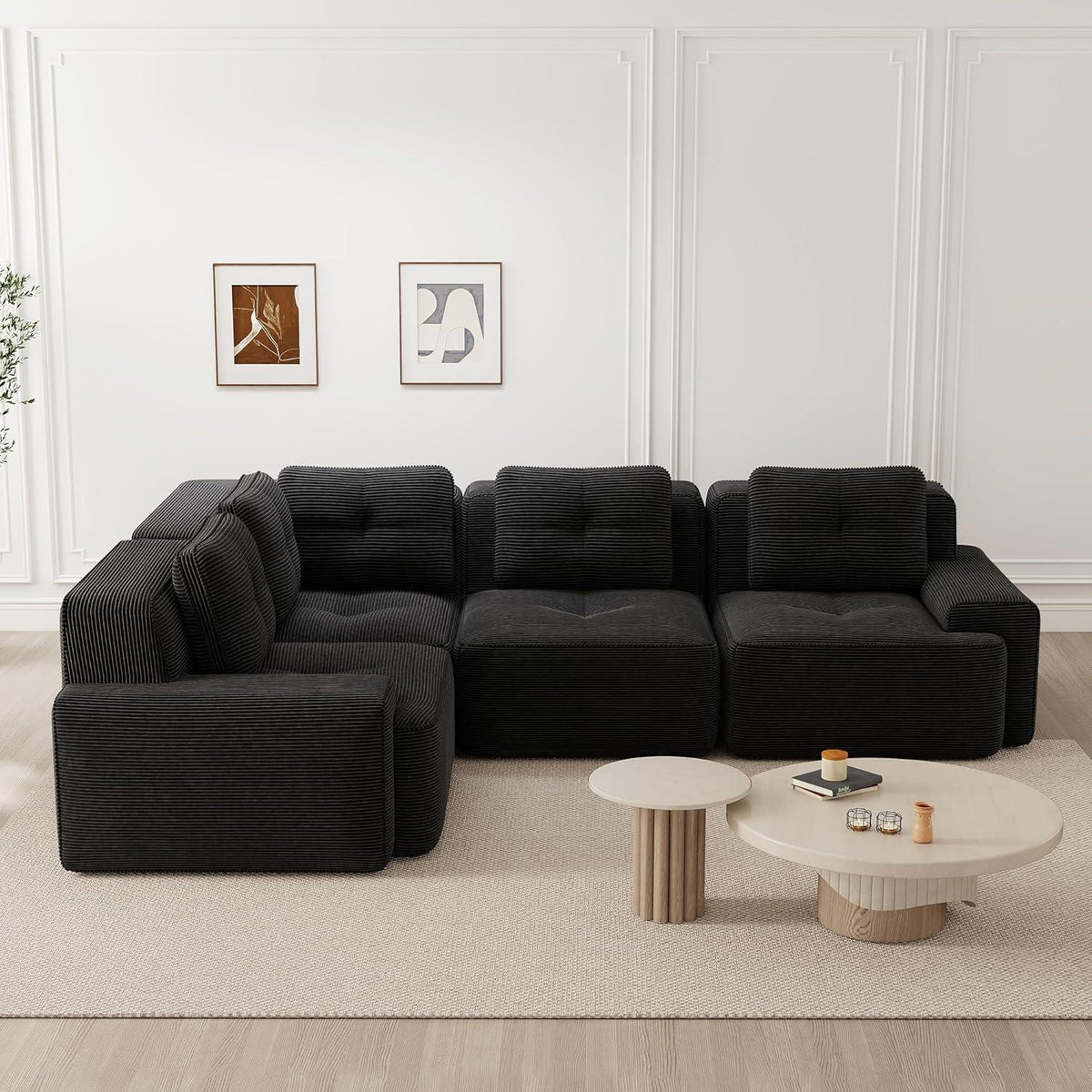 Modulares Ecksofa Schwarz 177x382 cm – Boneless Cordstoff Couch