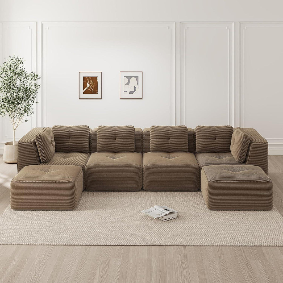 Modulares Ecksofa 4-Sitzer mit Fußhocker, Braun