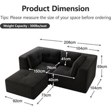 Modulares Ecksofa 2-Sitzer mit Fußhocker, Schwarz