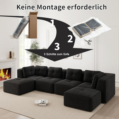 Modulares Ecksofa 4-Sitzer mit Fußhocker, Cordstoff Schwarz