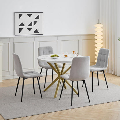 Runder Esstisch Set mit 4 Samtstühlen – Modern & Platzsparend