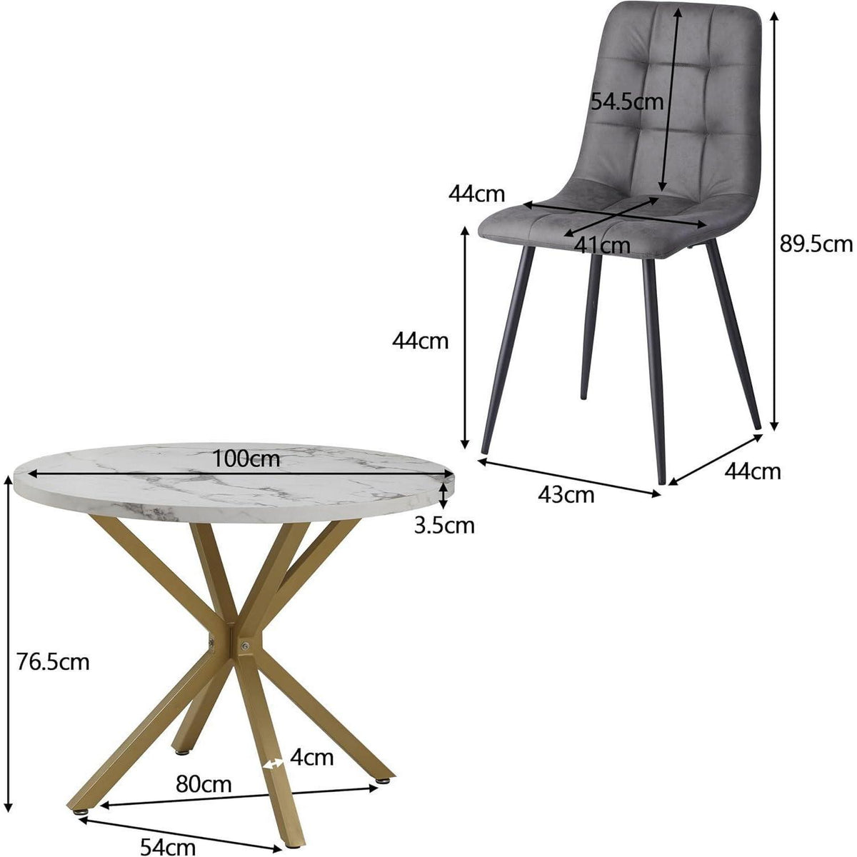 Moderner Esstisch Set 100cm mit 4 Sesseln in Lederoptik