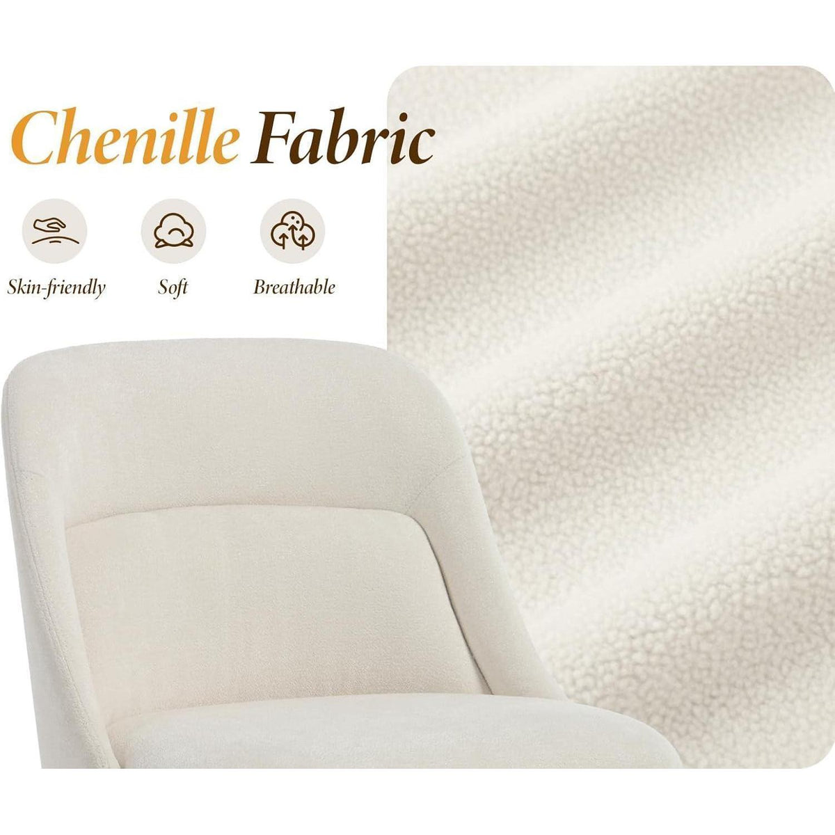 Moderner Esszimmerstuhl Set 4er – Chenille mit Lendenstütze, Weiß