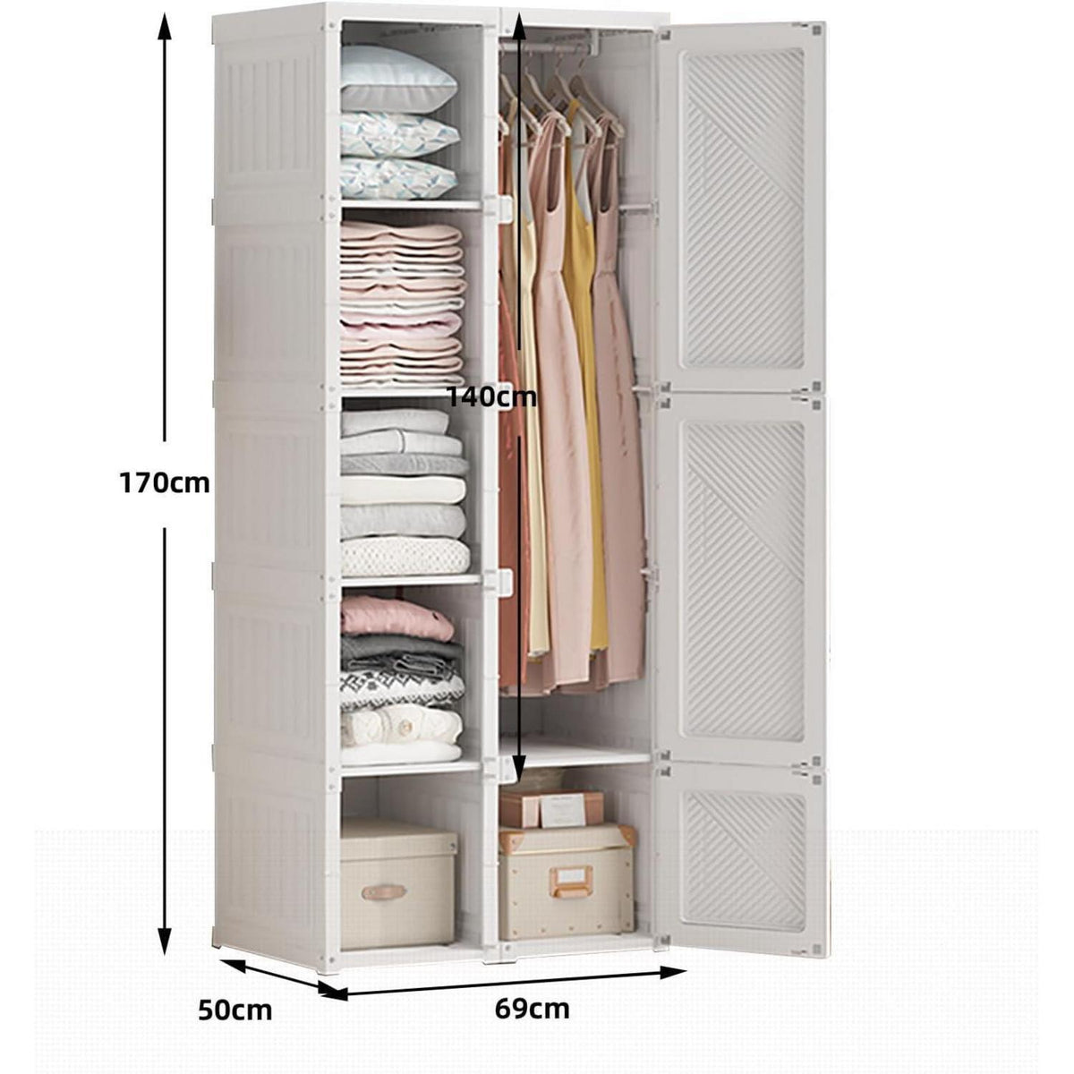 Zusammenklappbarer Kleiderschrank mit Kleiderstange & Magnettüren