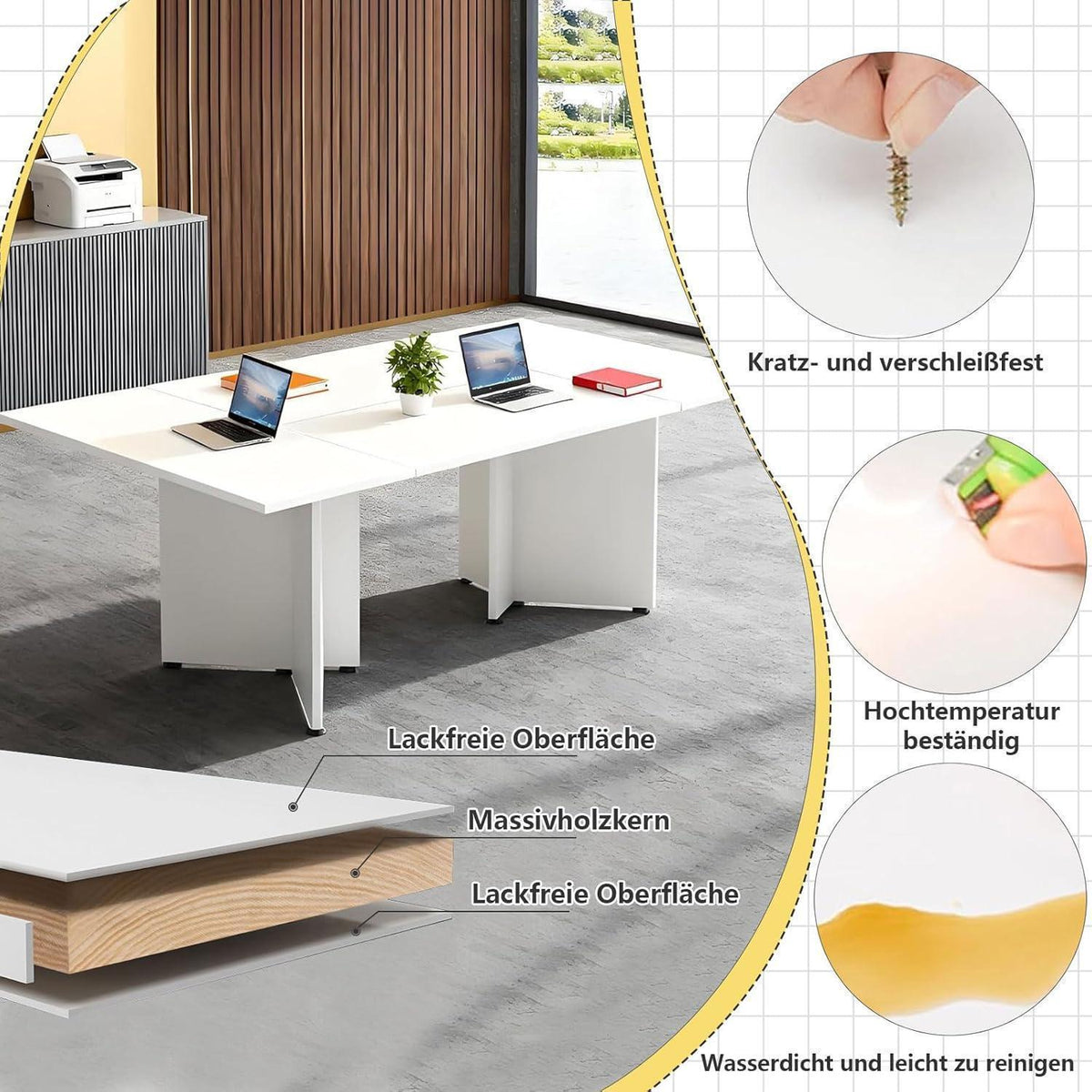 Modularer Konferenztisch, Erweiterbar für 4-12 Personen, Schwarz Weiß