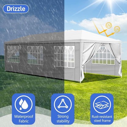Wasserdichter Gartenpavillon 3x9m mit UV-Wänden – Partyzelt für Hochzeiten