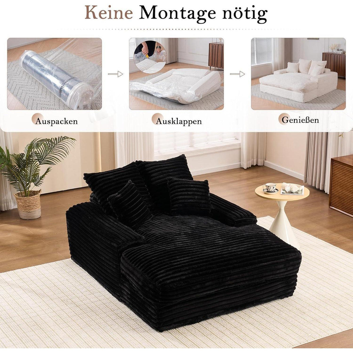 Cord Schlafsofa mit 4 Kissen – Ultraweiches Relaxsofa & Bett
