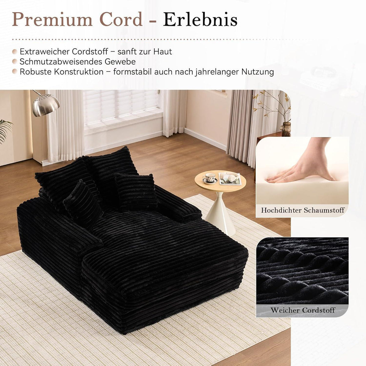Cord Schlafsofa mit 4 Kissen – Ultraweiches Relaxsofa & Bett