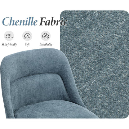 Moderner Esszimmerstuhl Set 2er mit Chenille & Lendenstütze, Blau