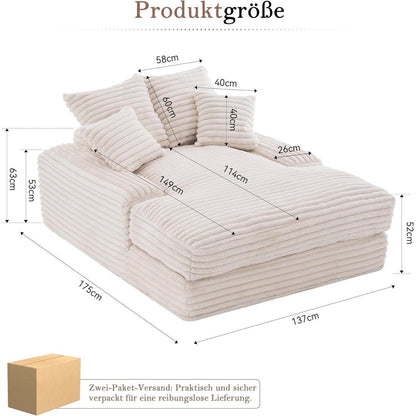 Cord Schlafsofa mit 4 Kissen – Ultraweiches Relaxsofa Beige