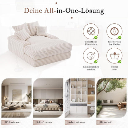 Cord Schlafsofa mit 4 Kissen – Ultraweiches Relaxsofa Beige