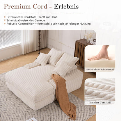 Cord Schlafsofa mit 4 Kissen – Ultraweiches Relaxsofa Beige