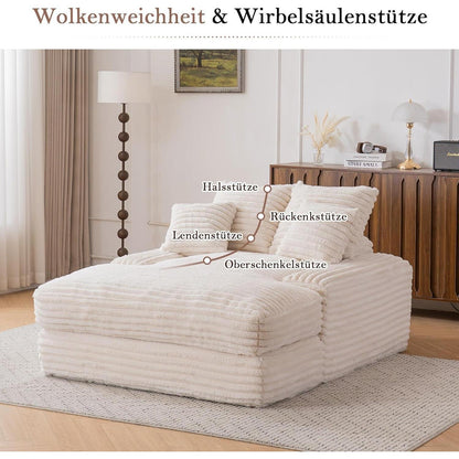 Cord Schlafsofa mit 4 Kissen – Ultraweiches Relaxsofa Beige