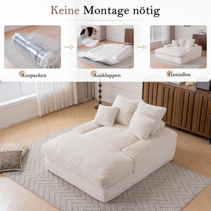 Cord Schlafsofa mit 4 Kissen – Ultraweiches Relaxsofa Beige