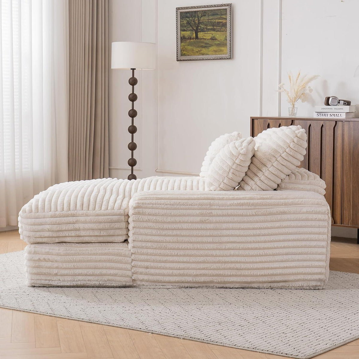 Cord Schlafsofa mit 4 Kissen – Ultraweiches Relaxsofa Beige