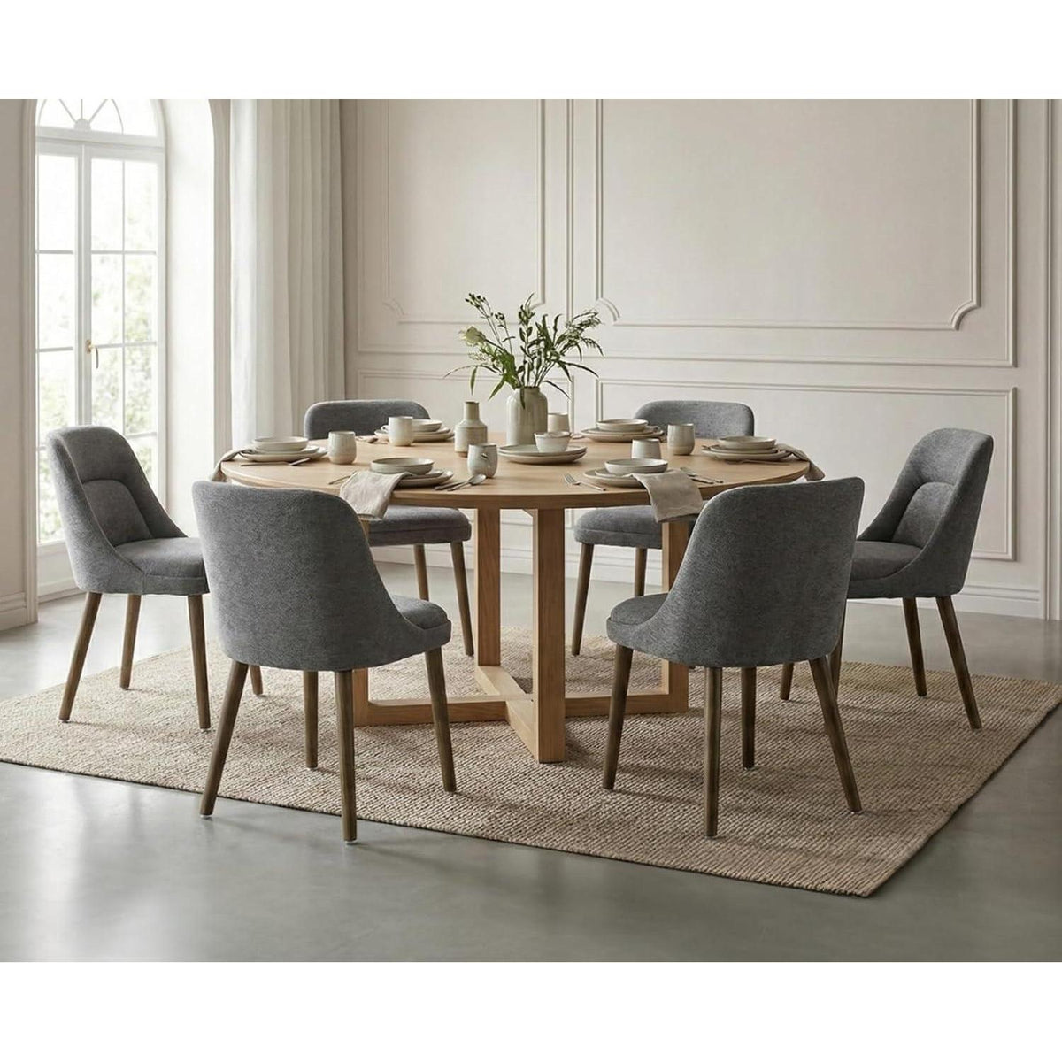 Moderner Esszimmerstuhl Set Grau mit Lendenstütze & Chenille