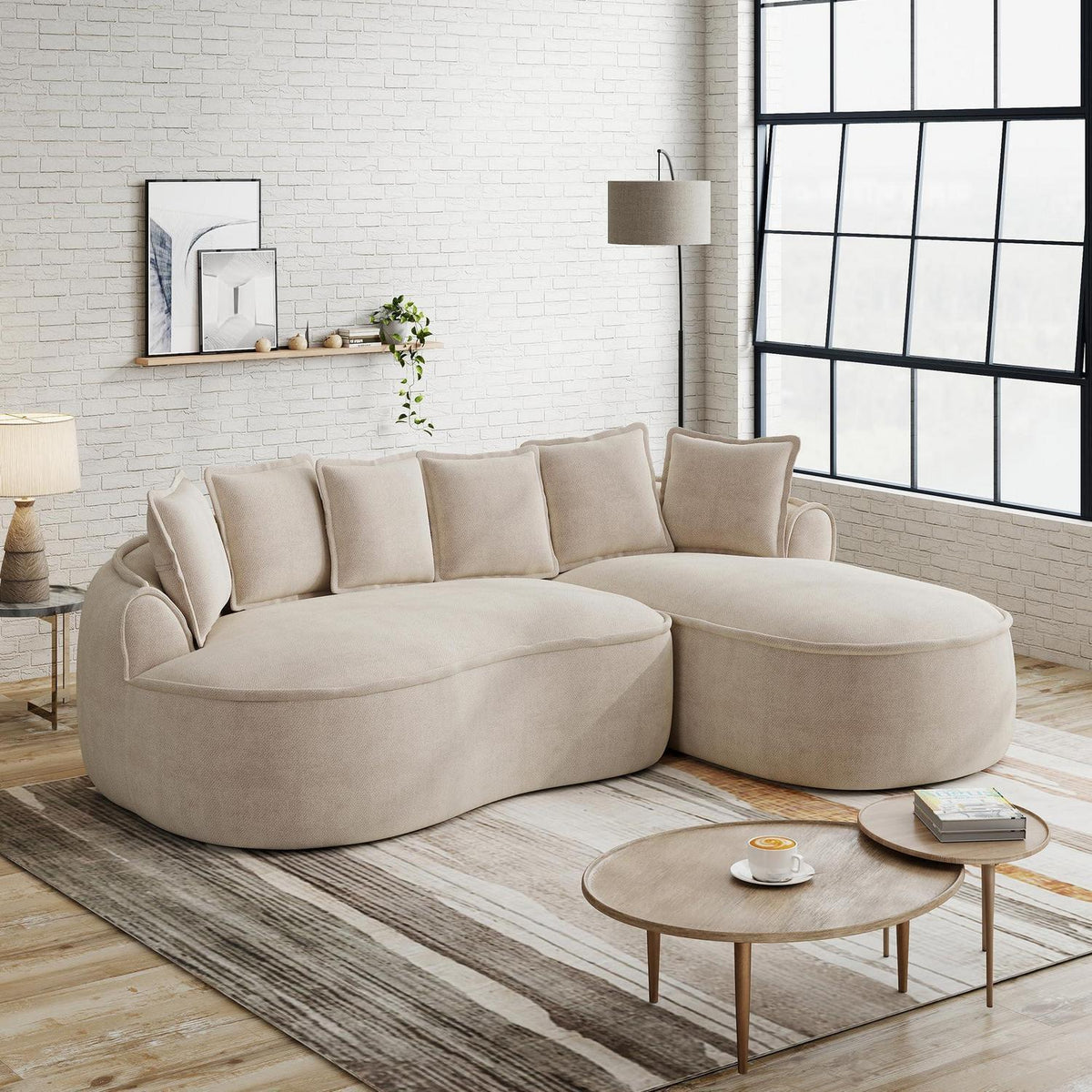 Modulares Chenille Sofa L-Form mit Chaiselongue – Hellbraun